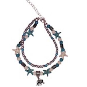 NEW Beautiful Beaded Elephant Bracelet Anklet Silver animal Charm Adjustable NWT